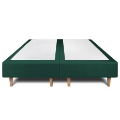 Lit avec tête de lit capitonnée velours et sommier - Lit en bois massif><noscript><img width=