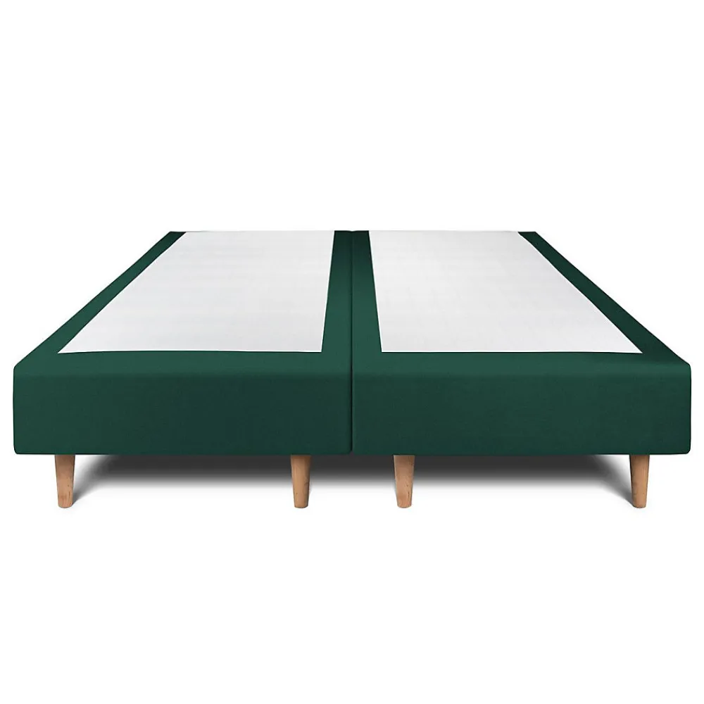 Lit avec tête de lit capitonnée velours et sommier - Lit en bois massif>Sommeil De Plomb Discount