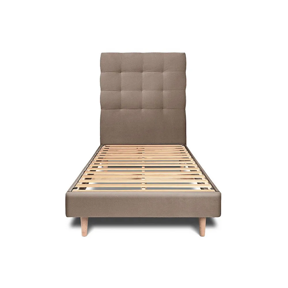 Lit avec tête de lit capitonnée velours et sommier kit - Lit en bois massif>Sommeil De Plomb Discount