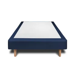 Lit avec tête de lit capitonnée velours et sommier - Lit en bois massif><noscript><img width=