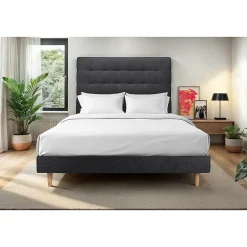 Lit avec tête de lit capitonnée tissu et sommier kit - Lit en bois massif>Sommeil De Plomb Outlet