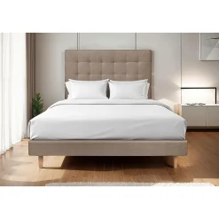 Lit avec tête de lit capitonnée velours et sommier - Lit en bois massif>Sommeil De Plomb Clearance