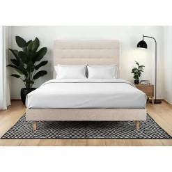 Lit avec tête de lit capitonnée tissu et sommier kit - Lit en bois massif>Sommeil De Plomb Online