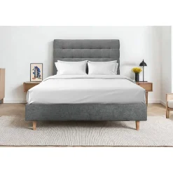 Lit avec tête de lit capitonnée tissu et sommier tapissier - Lit en bois massif>Sommeil De Plomb Sale