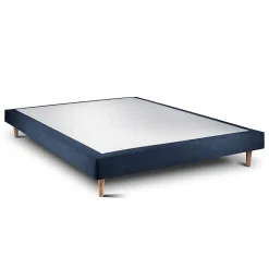 Lit avec tête de lit capitonnée tissu et sommier tapissier - Lit en bois massif><noscript><img width=