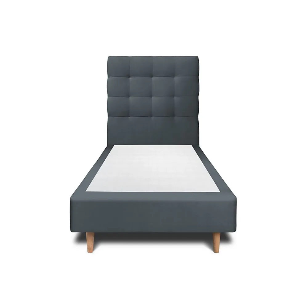 Sommeil De Plomb Lit avec tête de lit capitonnée velours et sommier - Lit en bois massif* Lit Simple
