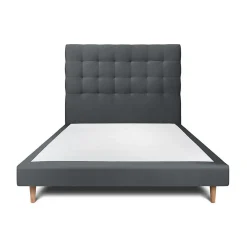 Lit avec tête de lit capitonnée velours et sommier - Lit en bois massif>Sommeil De Plomb Outlet