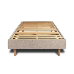 Lit avec tête de lit capitonnée tissu et sommier kit - Lit en bois massif><noscript><img width=