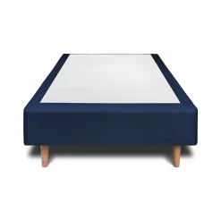 Lit avec tête de lit capitonnée velours et sommier - Lit en bois massif><noscript><img width=