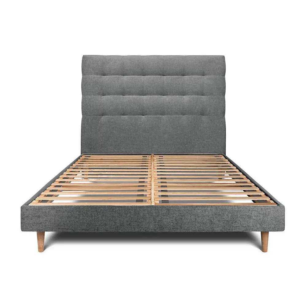 Sommeil De Plomb Lit avec tête de lit capitonnée tissu et sommier kit - Lit en bois massif* Lit Simple