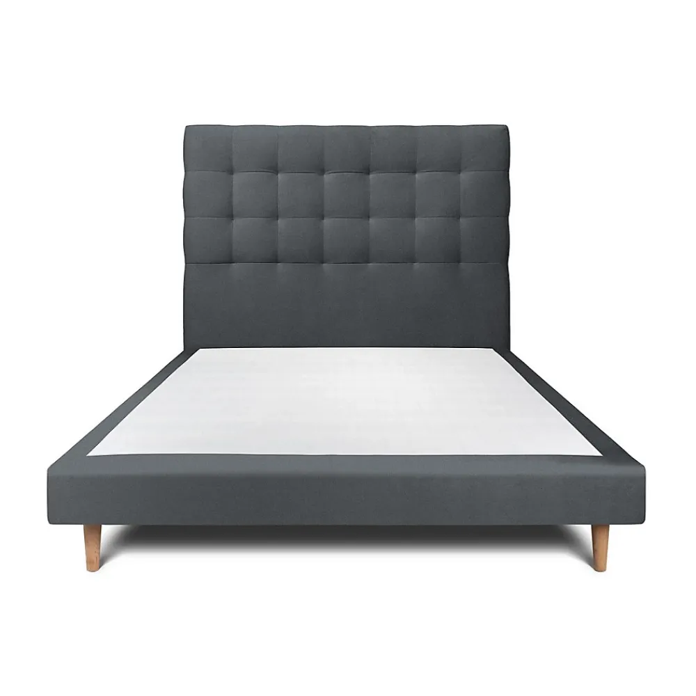 Sommeil De Plomb Lit avec tête de lit capitonnée velours et sommier - Lit en bois massif* Lit Simple