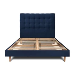 Sommeil De Plomb Lit avec tête de lit capitonnée velours et sommier kit - Lit en bois massif* Lit Simple