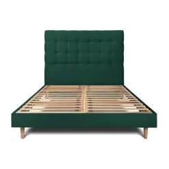 Sommeil De Plomb Lit avec tête de lit capitonnée velours et sommier kit - Lit en bois massif* Lit Double