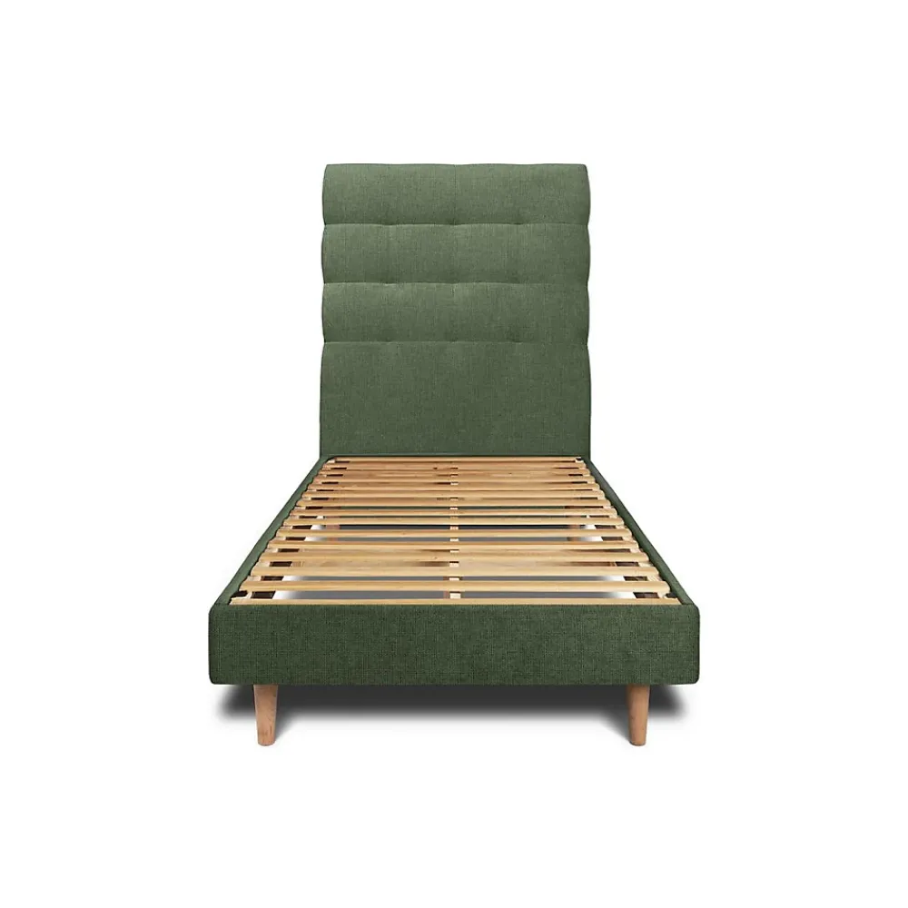 Sommeil De Plomb Lit avec tête de lit capitonnée tissu et sommier kit - Lit en bois massif* Lit Simple