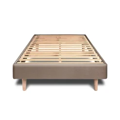 Sommeil De Plomb Lit avec tête de lit capitonnée velours et sommier kit - Lit en bois massif* Lit Simple