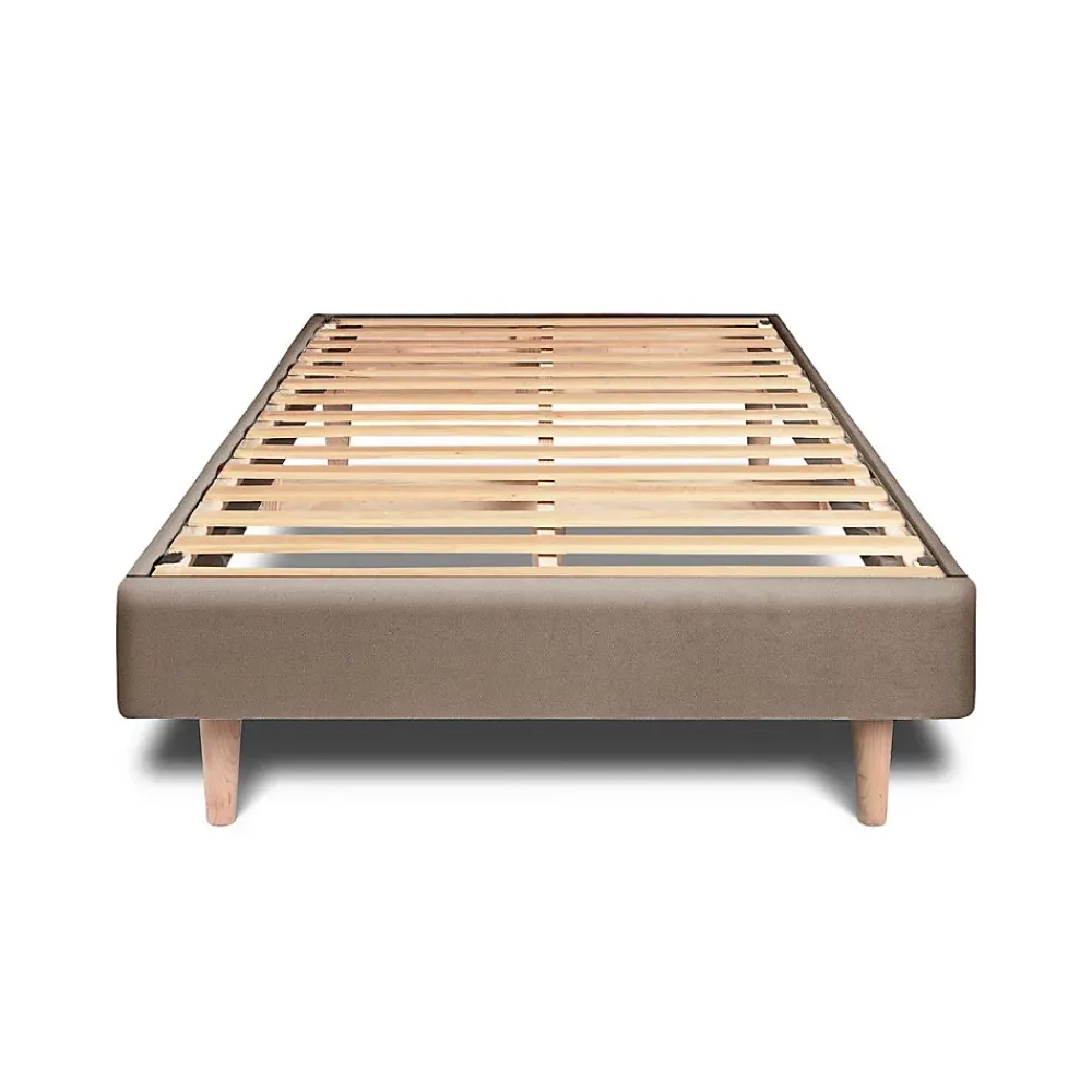 Sommeil De Plomb Lit avec tête de lit capitonnée velours et sommier kit - Lit en bois massif* Lit Simple