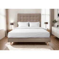 Sommeil De Plomb Lit avec tête de lit capitonnée velours et sommier kit - Lit en bois massif* Lit Double