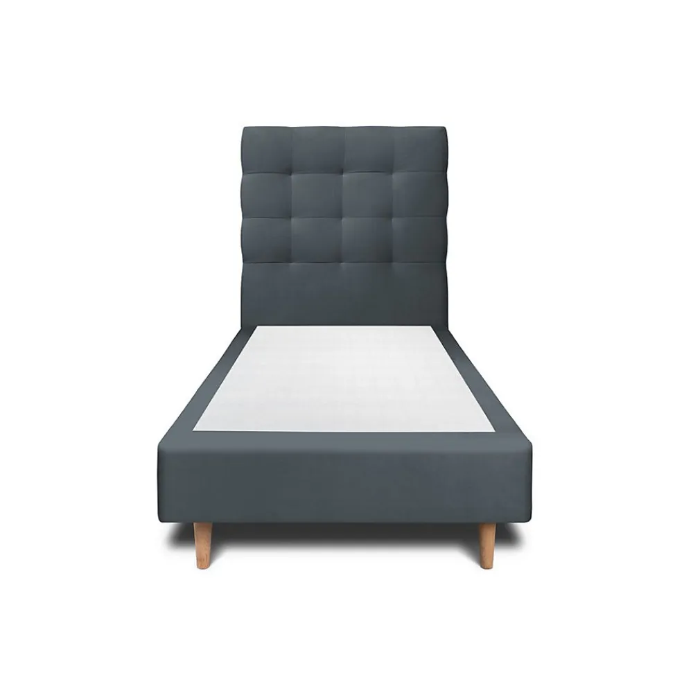 Lit avec tête de lit capitonnée velours et sommier - Lit en bois massif>Sommeil De Plomb Sale