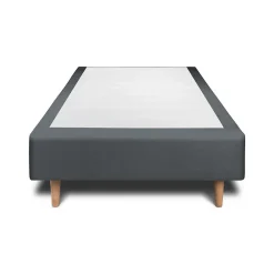 Lit avec tête de lit capitonnée velours et sommier - Lit en bois massif><noscript><img width=