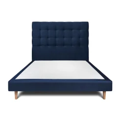 Lit avec tête de lit capitonnée velours et sommier - Lit en bois massif>Sommeil De Plomb Best