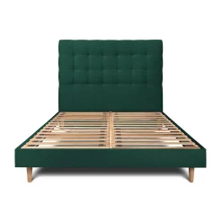 Lit avec tête de lit capitonnée velours et sommier kit - Lit en bois massif>Sommeil De Plomb