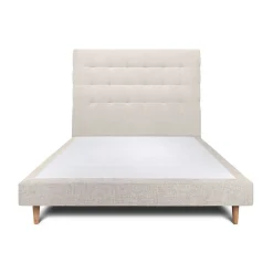 Lit avec tête de lit capitonnée tissu et sommier tapissier - Lit en bois massif>Sommeil De Plomb Outlet