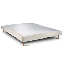 Lit avec tête de lit capitonnée tissu et sommier tapissier - Lit en bois massif><noscript><img width=