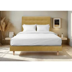 Lit avec tête de lit capitonnée tissu et sommier kit - Lit en bois massif>Sommeil De Plomb
