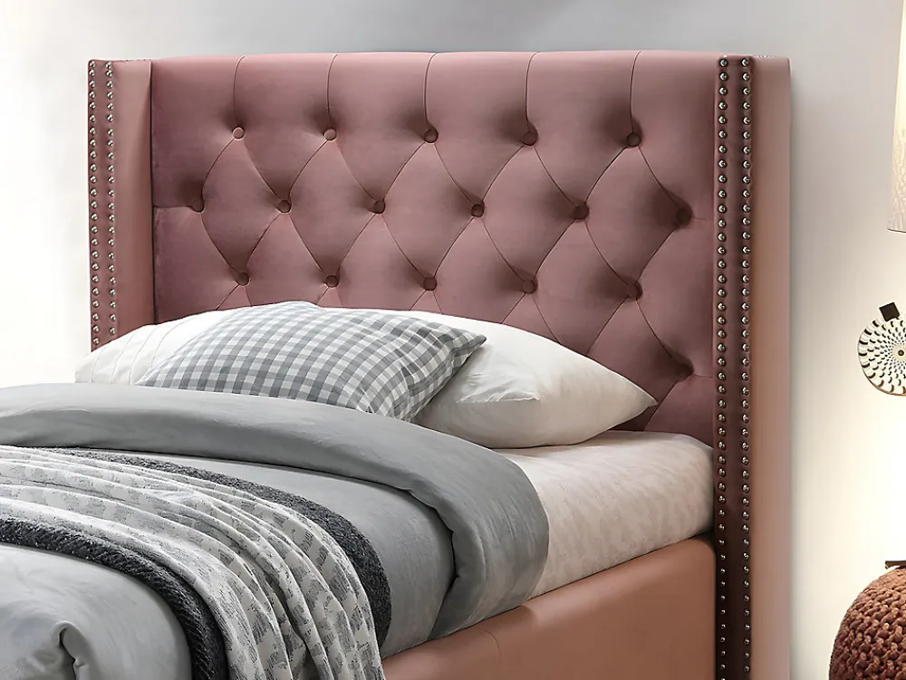Lit avec tête de lit capitonnée - 90 x 200 cm - Velours rose - MASSIMO II>Vente-unique Hot
