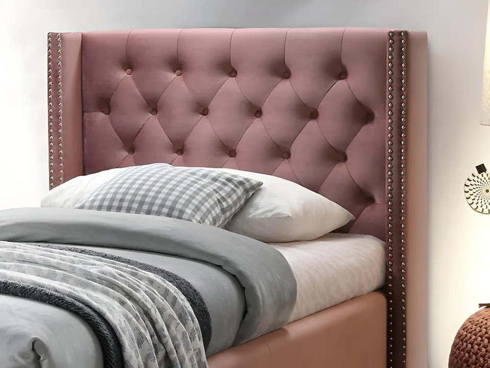 Lit avec tête de lit capitonnée - 90 x 200 cm - Velours rose - MASSIMO II>Vente-unique Hot