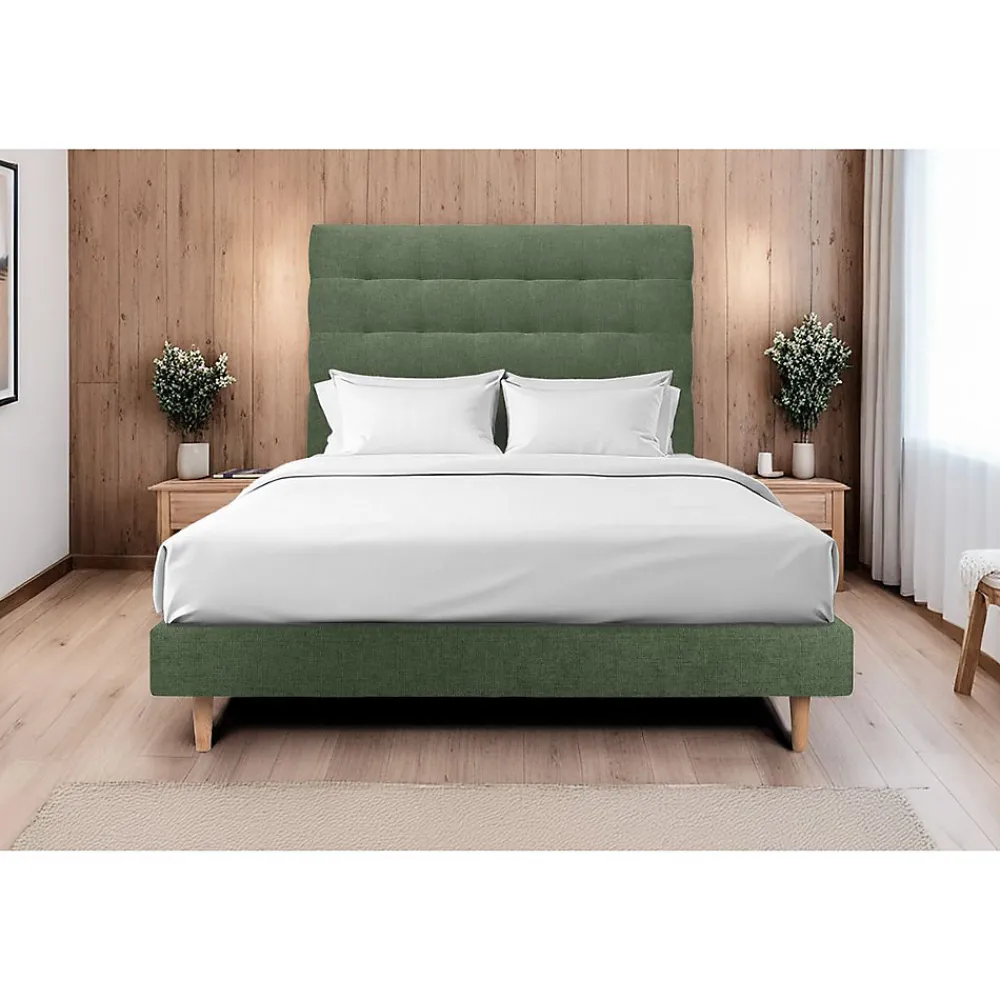 Lit avec tête de lit capitonnée tissu et sommier tapissier - Lit en bois massif>Sommeil De Plomb Best