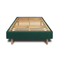 Sommeil De Plomb Lit avec tête de lit capitonnée velours et sommier kit - Lit en bois massif* Lit Simple