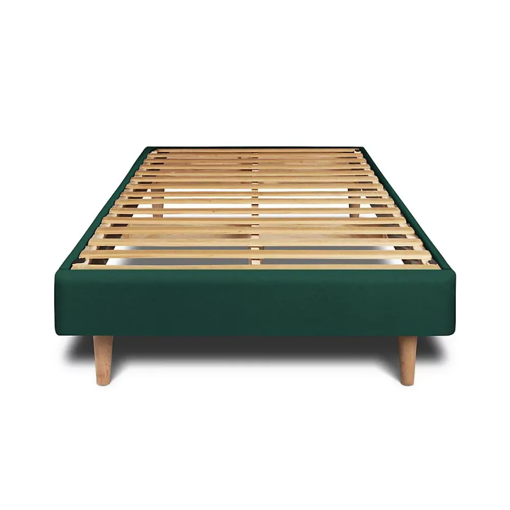 Sommeil De Plomb Lit avec tête de lit capitonnée velours et sommier kit - Lit en bois massif* Lit Simple