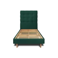 Sommeil De Plomb Lit avec tête de lit capitonnée velours et sommier kit - Lit en bois massif* Lit Simple