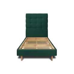 Lit avec tête de lit capitonnée velours et sommier kit - Lit en bois massif>Sommeil De Plomb Hot
