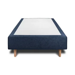 Lit avec tête de lit capitonnée tissu et sommier tapissier - Lit en bois massif><noscript><img width=
