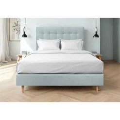 Lit avec tête de lit capitonnée velours et sommier - Lit en bois massif>Sommeil De Plomb Discount