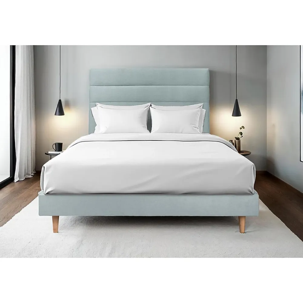 Sommeil De Plomb Lit avec tête de lit lignes velours et sommier kit - Lit en bois massif* Lit Simple
