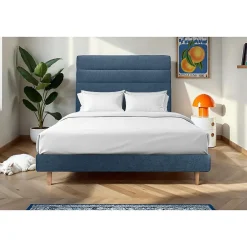 Lit avec tête de lit lignes tissu et sommier kit - Lit en bois massif>Sommeil De Plomb New
