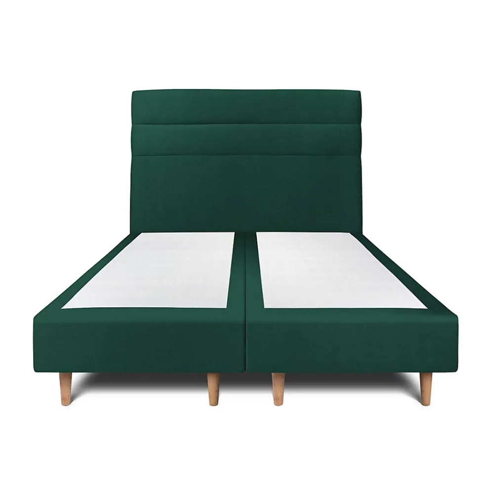 Sommeil De Plomb Lit avec tête de lit lignes velours et sommier tapissier - Lit en bois massif* Lit Double