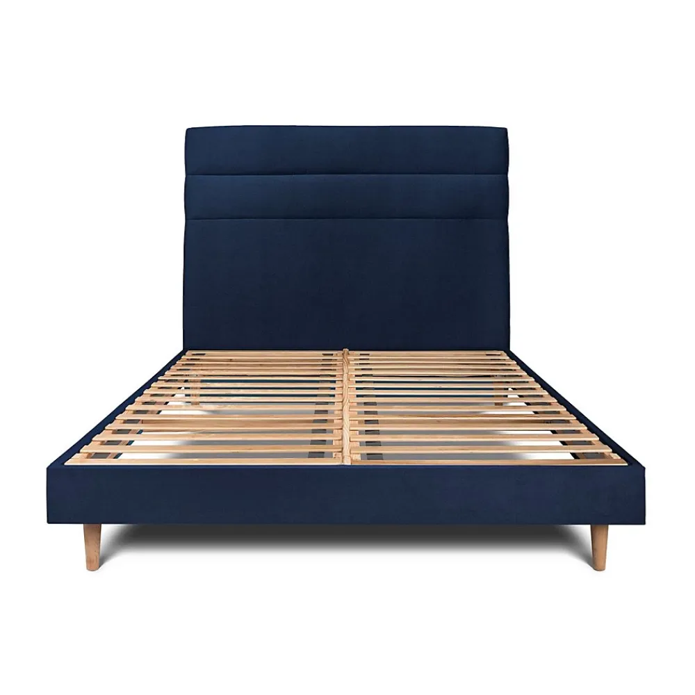 Sommeil De Plomb Lit avec tête de lit lignes velours et sommier kit - Lit en bois massif* Lit Double