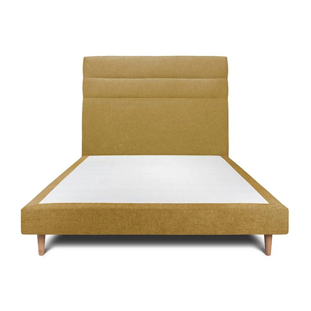 Lit avec tête de lit lignes tissu et sommier tapissier - Lit en bois massif>Sommeil De Plomb Best