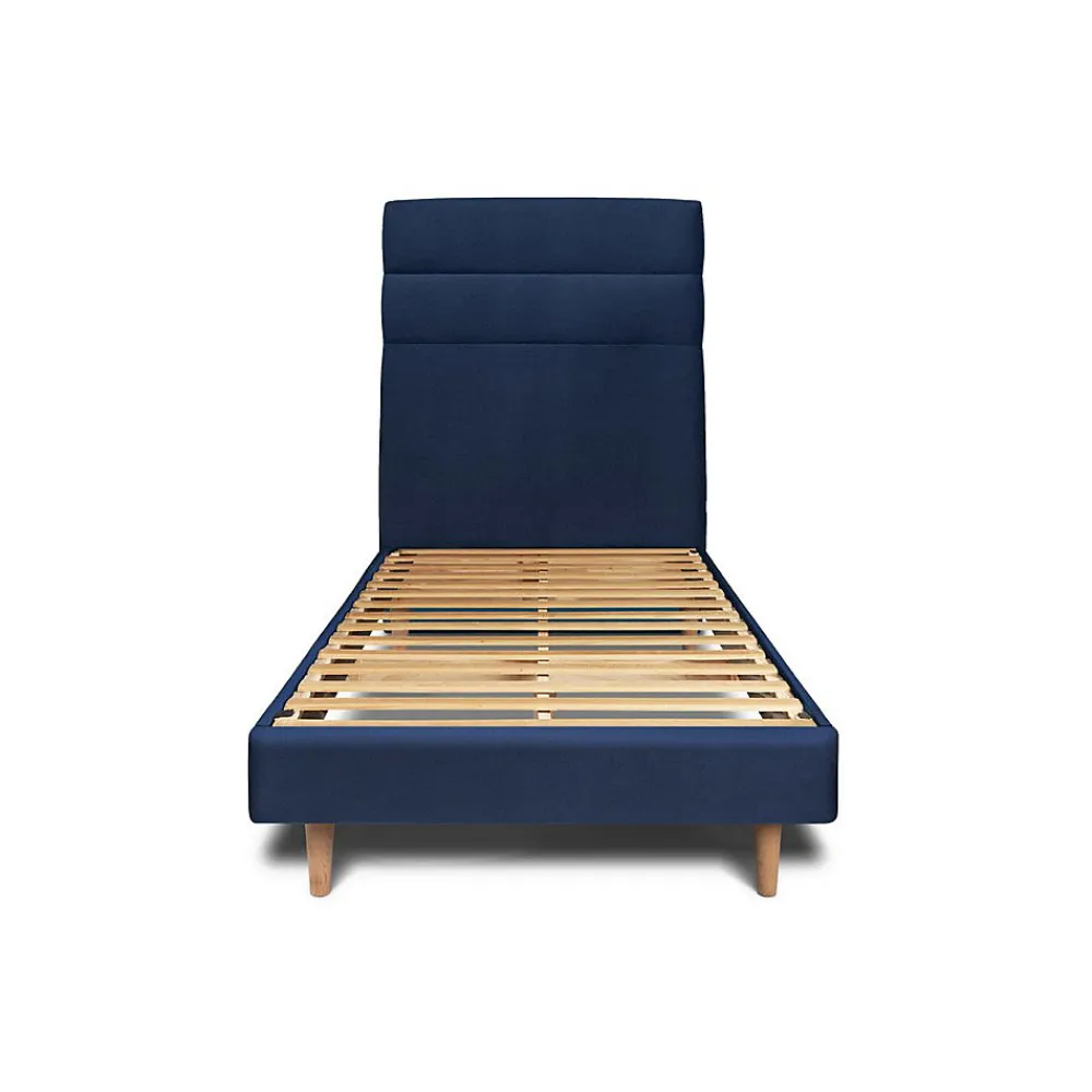 Lit avec tête de lit lignes velours et sommier kit - Lit en bois massif>Sommeil De Plomb Hot