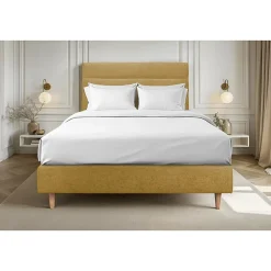 Sommeil De Plomb Lit avec tête de lit lignes tissu et sommier tapissier - Lit en bois massif* Lit Simple