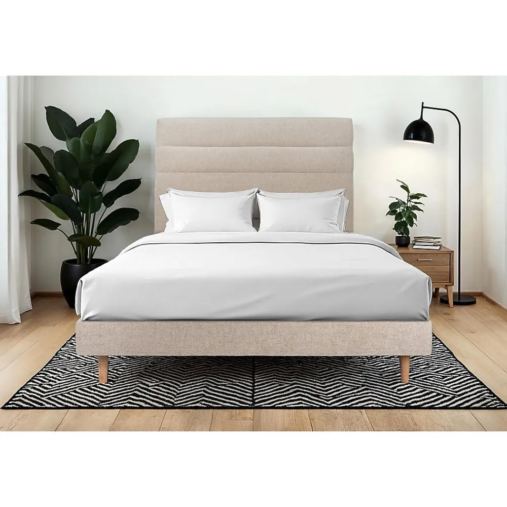 Sommeil De Plomb Lit avec tête de lit lignes tissu et sommier kit - Lit en bois massif* Lit Double