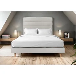 Sommeil De Plomb Lit avec tête de lit lignes velours et sommier kit - Lit en bois massif* Lit Double