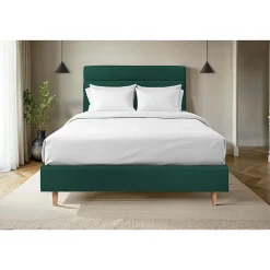 Lit avec tête de lit lignes velours et sommier tapissier - Lit en bois massif>Sommeil De Plomb Outlet