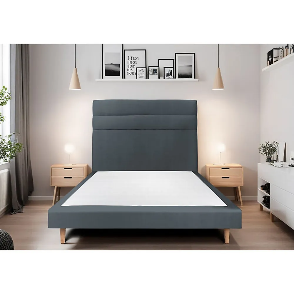 Lit avec tête de lit lignes velours et sommier tapissier - Lit en bois massif>Sommeil De Plomb