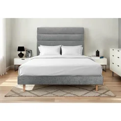 Sommeil De Plomb Lit avec tête de lit lignes tissu et sommier kit - Lit en bois massif* Lit Double
