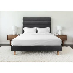 Lit avec tête de lit lignes tissu et sommier tapissier - Lit en bois massif>Sommeil De Plomb